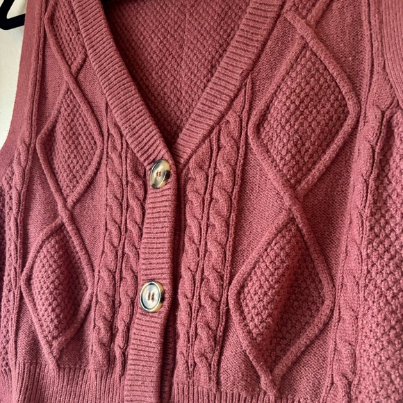 Pink Cable Knit Sweater Vest By Sincerely Jules Sz XL V Neck Fall Winter Staple - Picture 3 of 7